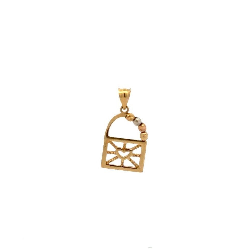 18K Gold Pendant Tricolor Beads Balls Heart Bag Purse